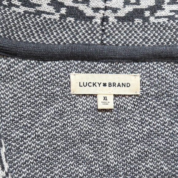 Lucky Brand Shawl Collar Open Front Jacquard Knit Cardigan - Picture 6 of 9